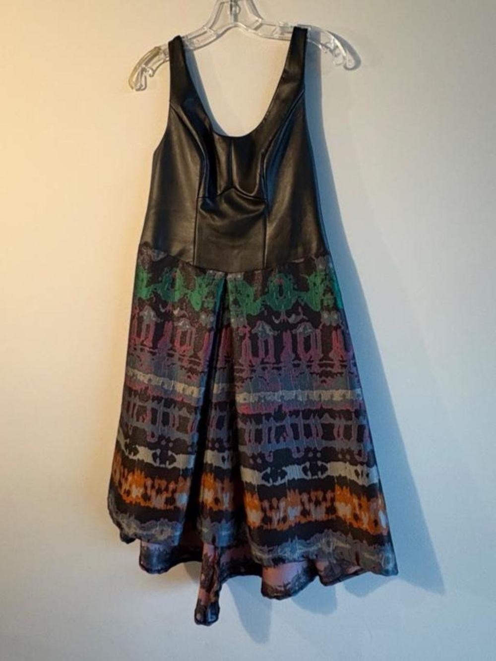 Yoana Baraschi Black Leather Bodice Multicolor Patterned Dress